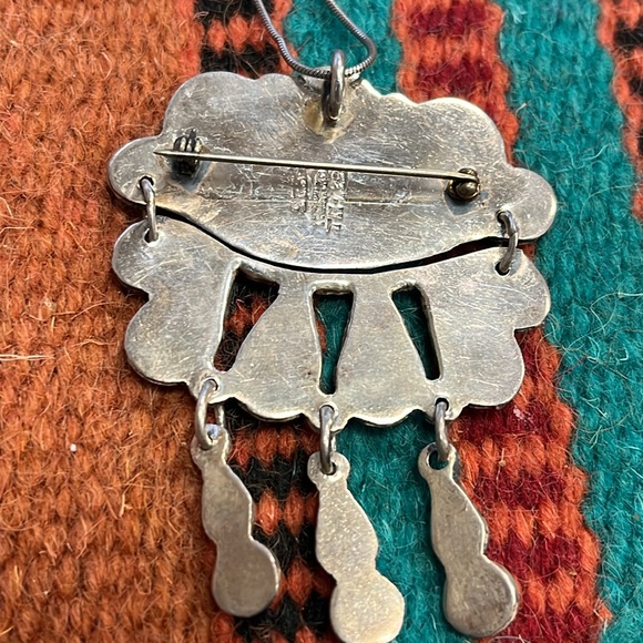 Vintage Sterling Silver Turquoise Coral Taxco Mexico Pendant Brooch necklace - Picture 4 of 6